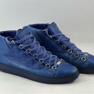 Balenciaga Men's Deep Blue Leather Sneakers